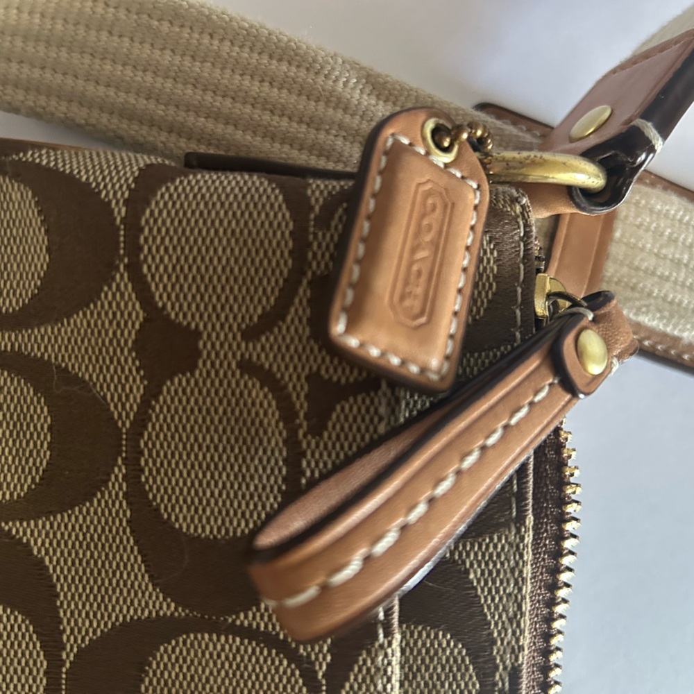 Coach crossbody bag signature monogram canvas print Brown & Tan Belt Bag